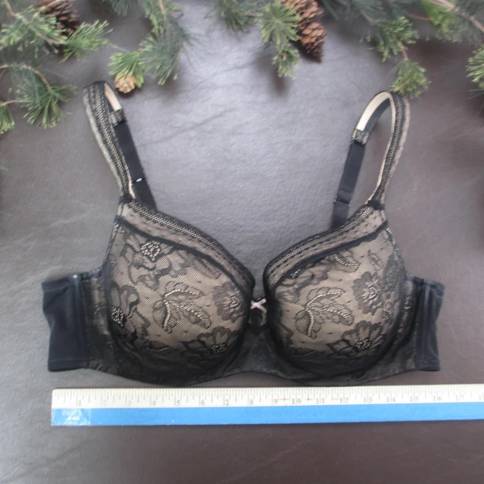 Sujetador Cacique Mujer 42C Negro Desnudo Encaje Con Aros Ligeramente Forrado Correas Ajustables Foto 2 de 4