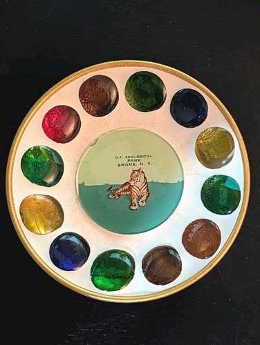 Vintage Bronx Zoo Tiger Souvenir Plate, Colorful Trinket Dish, New York 1960s