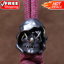 Vintage Brass Hacker Skull Knife Bead EDC Paracord Lanyard DIY Pendant Beads