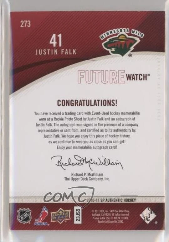 2010 SP Authentic Future Watch Limited /100 Justin Falk RPA Rookie Patch Auto RC - Image 2 of 2