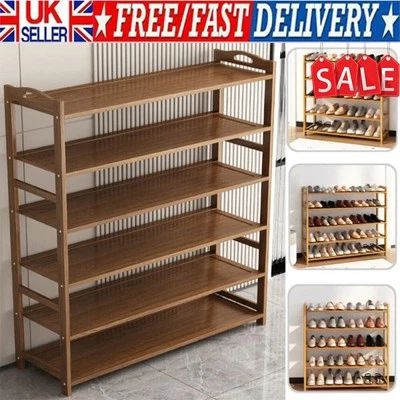 4/5/6 Tier Wooden Shoe Rack Tall Storage Shelf Cabinet Footwear Stand Organiser-