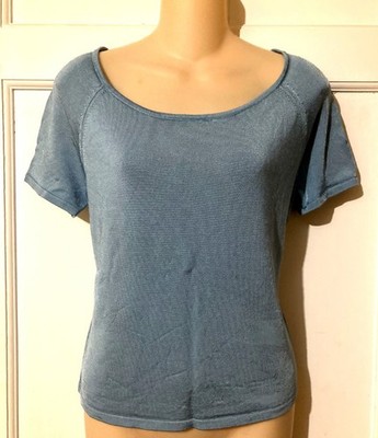RENA ROWAN Women's Shimmery Blue SSl Knit Top/Shirt ~ Sz M
