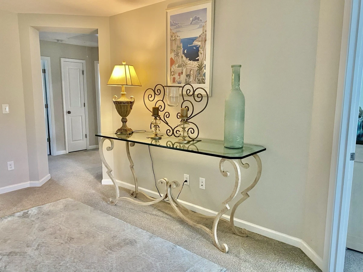 Mesa Consola De Entrada 80 Cm - Base Metálica Geométrica Dorada, Ideal Para Pasillo, Vestíbulo O Salón