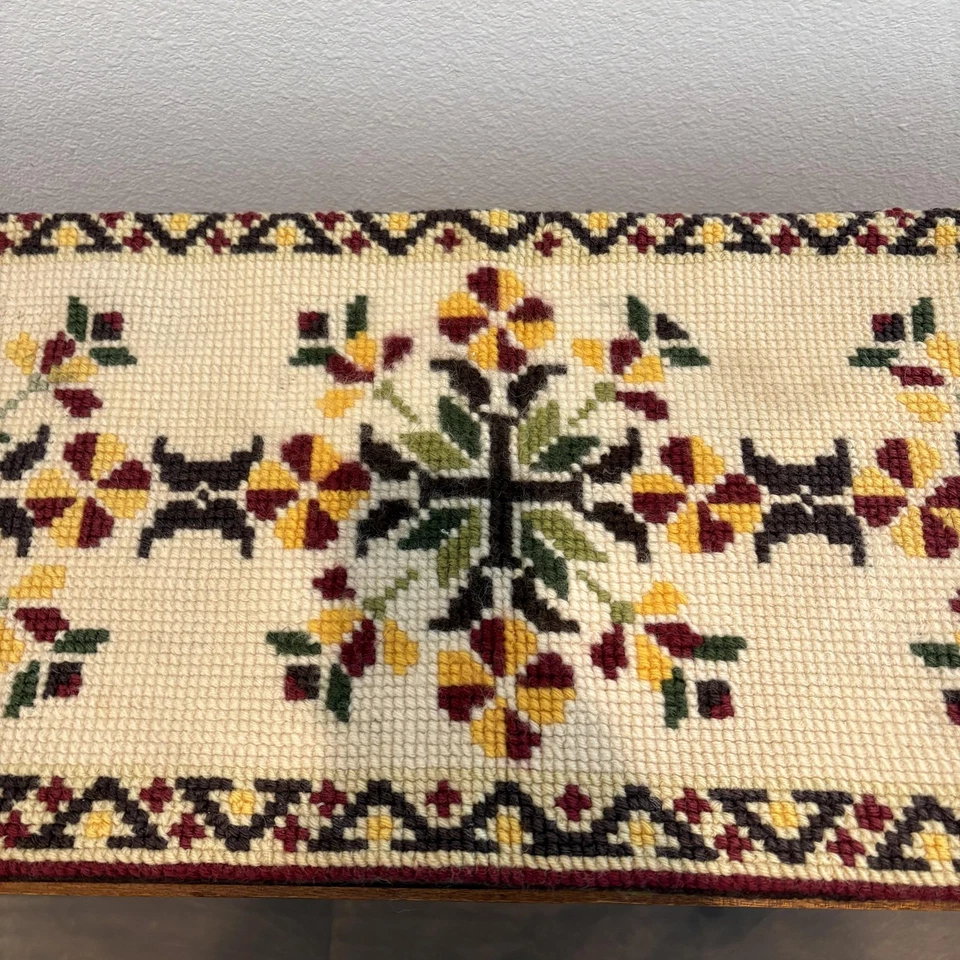 Vtg Hand-stitched Needlepoint Table Runner Floral Folk Boho Design Velvet Back - Image 3 of 4