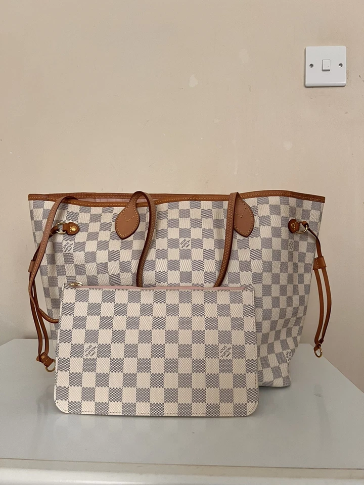 Louis Vuitton Neverfull GM Damier Azur Canvas Tote Bag Rose Ballerine Lining, photo 4 of 5