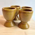 Set 4 Vintage Brown Ceramic Egg Cups Ribbed Design - Retro Rustic Kitchen Decor