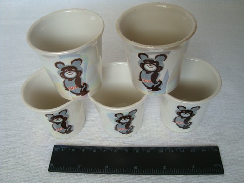 Set 5 Vintage USSR Olympic Games Moscow 1980 mini Porcelain Cups Shots - Misha - Picture 11 of 12
