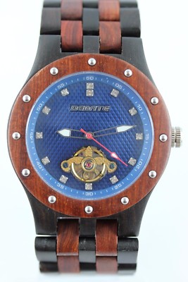 BEDATE Wooden Watch Manual Winding Level Sandalwood Men's Watch 42mm Open Restless Wooden Box