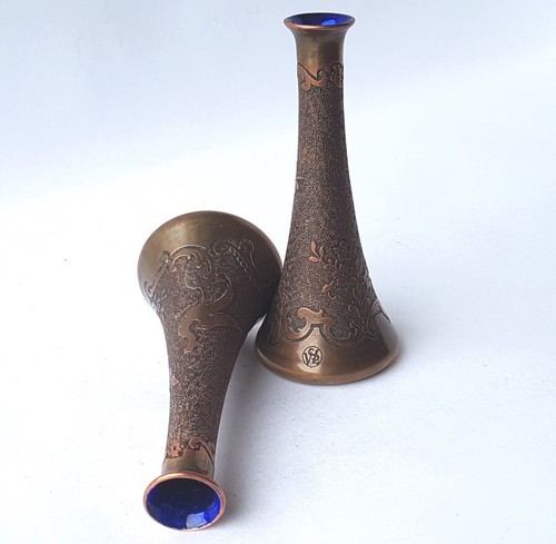 2 Vasen Glas mit Overlay Entwurf Leon Ledru VAL ST LAMBERT signiert um 1920 O262 - Picture 14 of 15