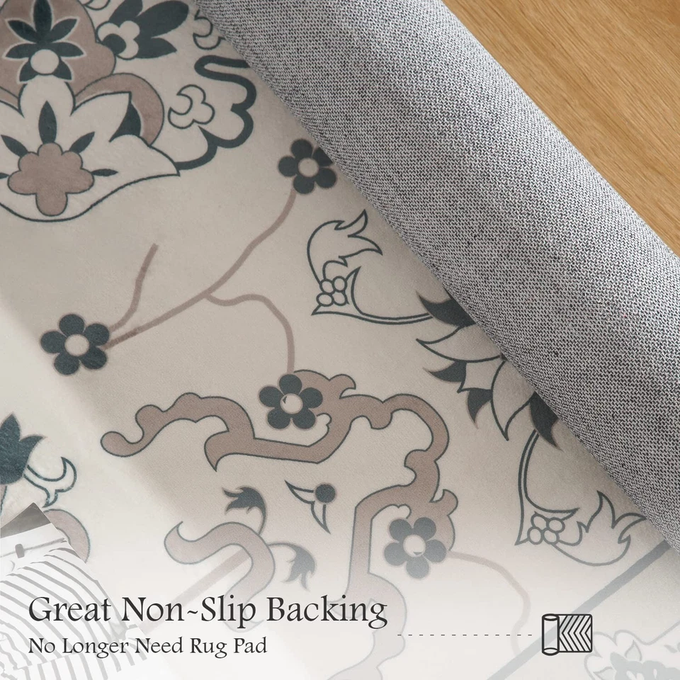 Area-Rug 3 x 5 ft, Oriental Rug Paisley Floral Carpet Machine Washable Rug Fa... - Image 3 of 4