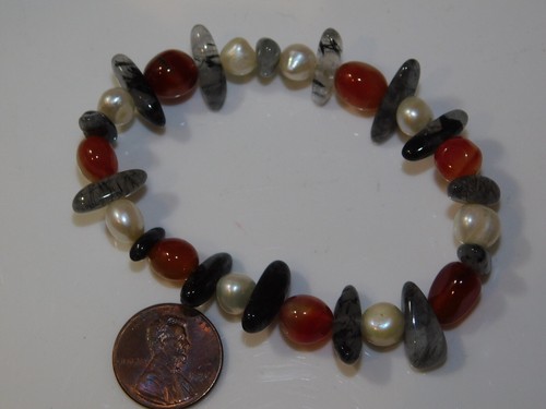 Cornalina Negro Rutilado Cuarzo Piedra Cuenta Perla Pulsera Elástica Ca 9 - Imagen 3 de 4