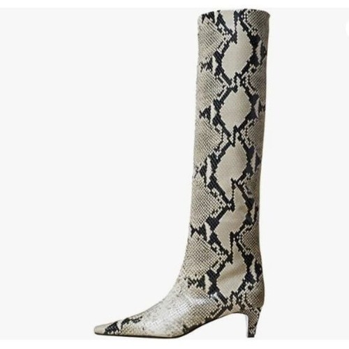 miss left Women Stretchy Knee High Boots Closed Square Toe Low Kitten Heels