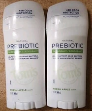 2 TOMS OF MAINE NATURAL PREBIOTIC DEODORANT FRESH APPLE 2.1oz/60g No Aluminum