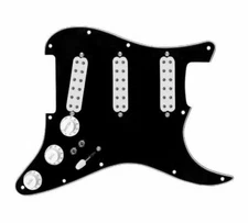 Black-White Polyphonics Loaded Pickguard 7-Way  2-Toggle for Strat Guitars 920D