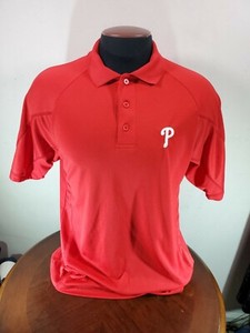 Philadelphia Phillies Majestic Polo Shirt Mens Medium Red Polyester Wicking MLB | eBay
