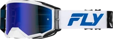 FLY RACING Zone Pro Goggle White/Blue W/ Dark Blue Mirror/Smoke Lens 37-5188