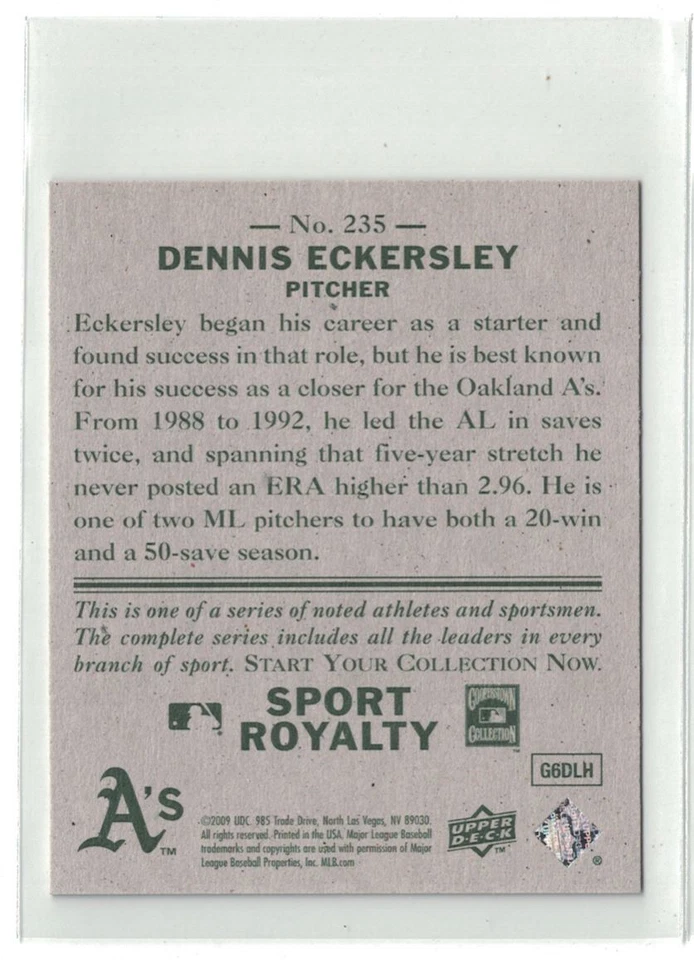 2009 Upper Deck Goudey Mini Green Dennis Eckersley Oakland Athletics #235 - Image 2 of 2