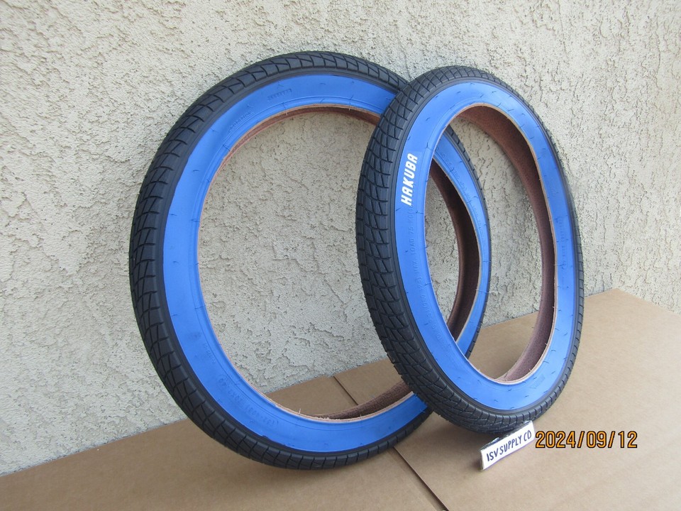 NEW 20''X 2.40 BLACK & BLUE BICYCLE TIRES, FOR BMX, GT, DINO , MONGOOSE ...