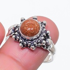Red Sunstone Gemstone Handmade 925 Sterling Silver Jewelry Ring Size 9.75 US 