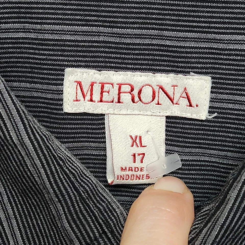Camisa de vestir MERONA para hombre XL negra a rayas con botones manga larga con cuello Foto 3 de 4