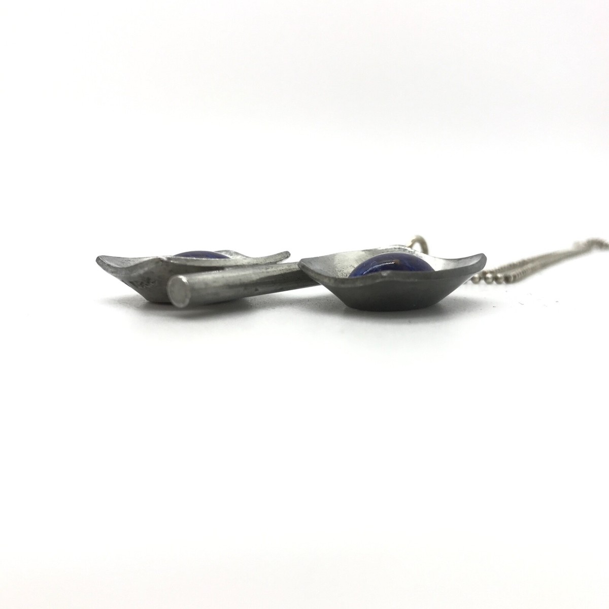 Modernist Jorgen Jensen Pewter Pendant w/ Blue Art Glass Denmark