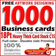 1000 Business Cards Full Color 1 Side Glossy UV Coated -  Free Design