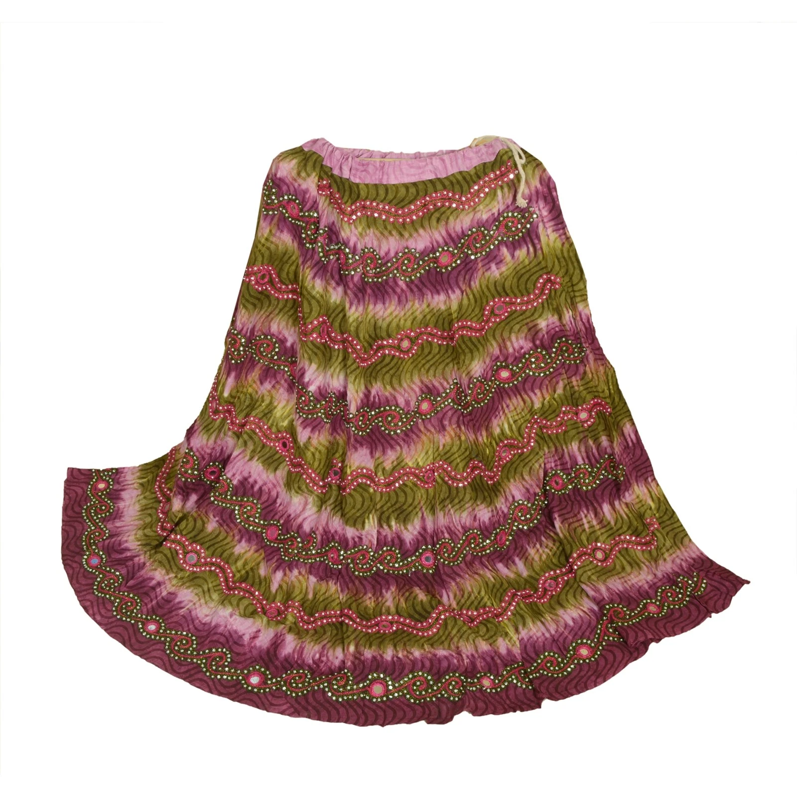 Sanskriti Vintage Multicolor Cotton Skirt Long Stitched Bollywood Hand Beaded