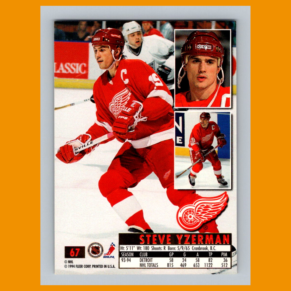 Steve Yzerman #67 1994 Fleer Ultra Detroit Red Wings Hockey Card
