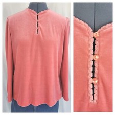 Vintage Butte Knits Coral Velour Top w Scalloped Edging by Butte Knits Size L