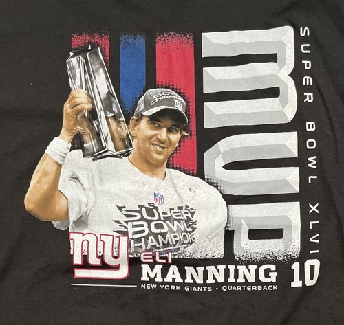 Reebok New York Giants Eli Manning Super Bowl MVP T Shirt Men’s 2XL Black NWOT - Picture 2 of 4