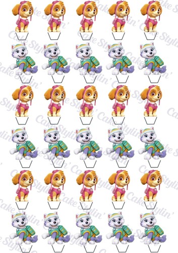 30 x Paw Patrol Stand Up Cupcake Toppers Edible Wafer Card Cake SKYE & EVEREST - Picture 2 of 2