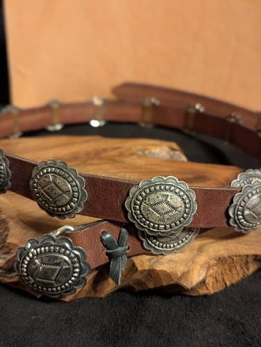 Vintage Leather & Silver Belt Native American Southwest Darrell Cadman - Picture 2 of 6