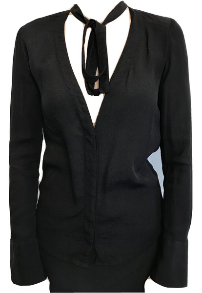 Reformation Size 8 Black Blouse Top with Tie Designer Label
