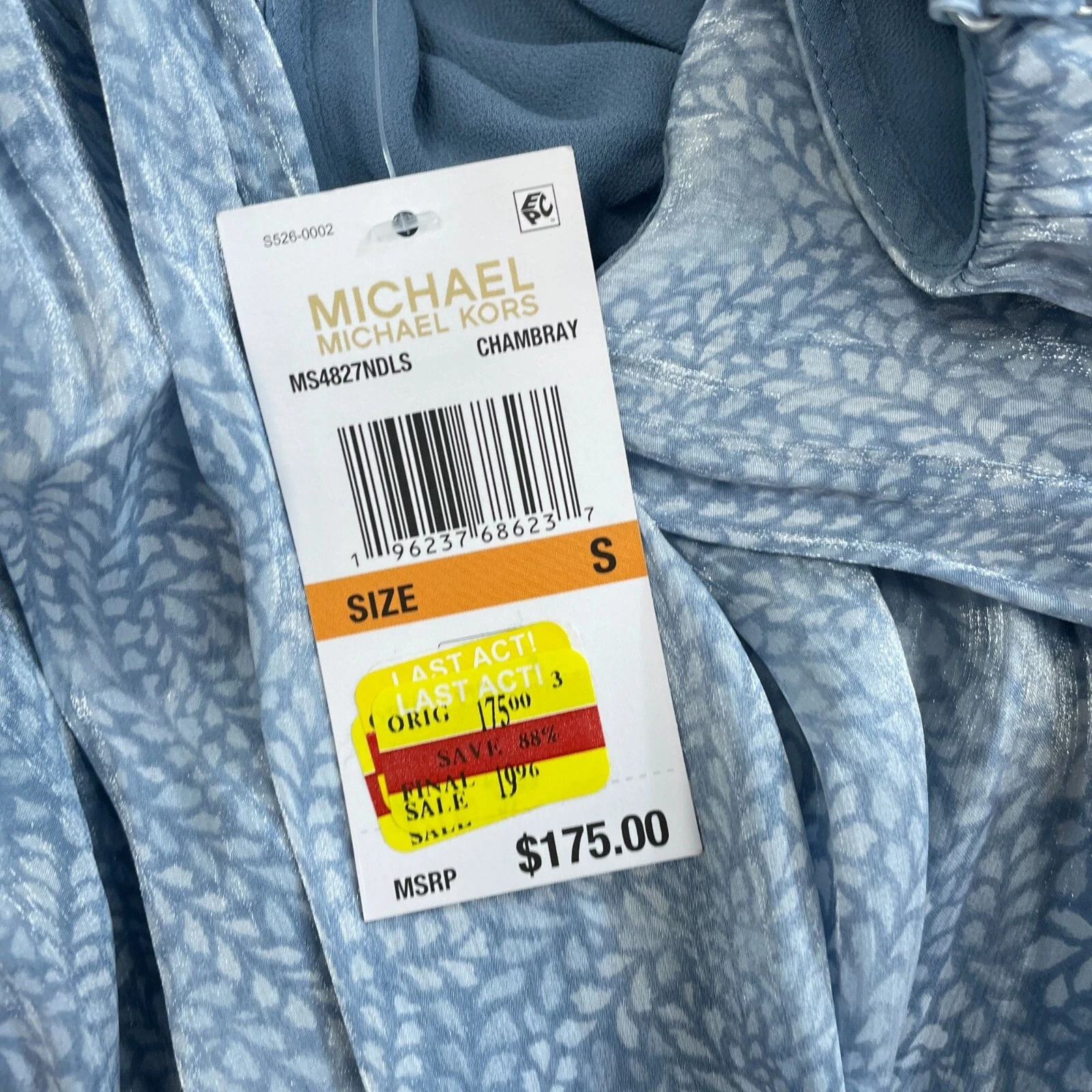 Abito Michael Kors Chambray blu senza maniche con cinturino a catena S nuovo con etichetta 0969