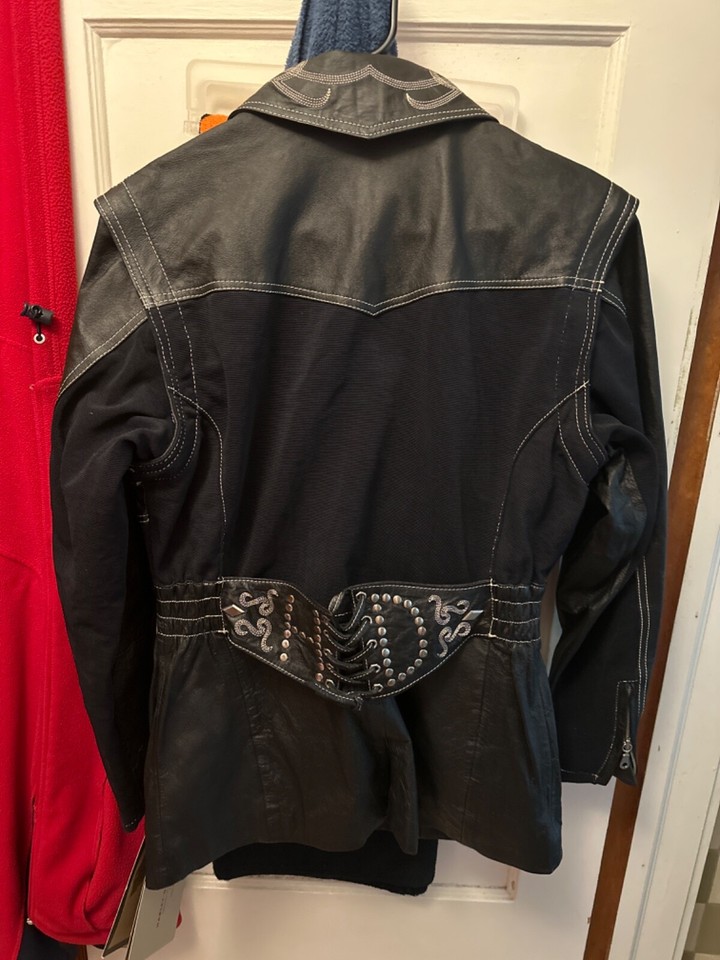 Harley Davidson HD Black Leather Jacket Vest Womens Medium Zip Off