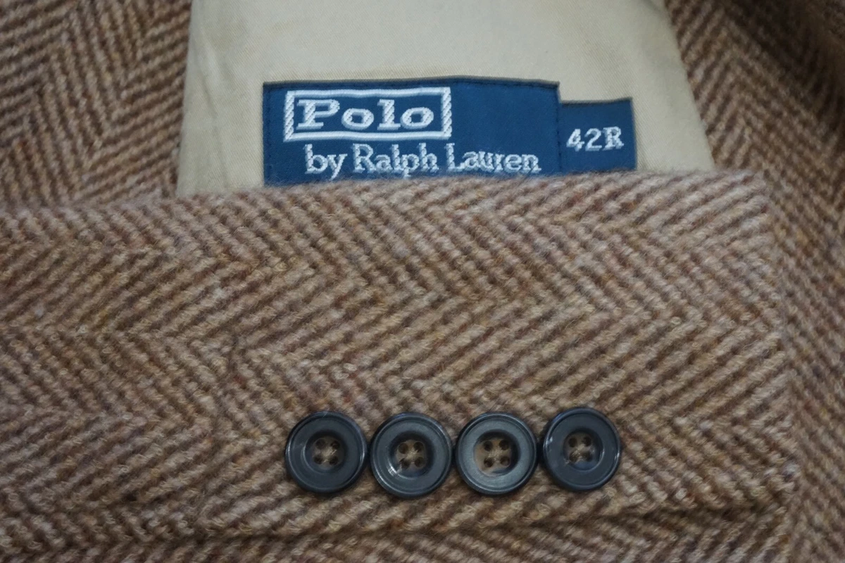 Polo Ralph Lauren Brown Herringbone Tweed Belted Half Norfolk Jacket Coat Sz 42R