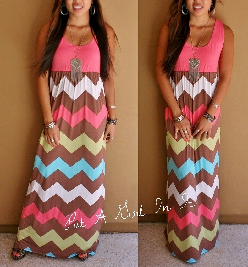 Elena - Women's Summer Maxi Dress with Chevron Pattern