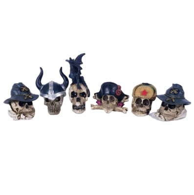 Lot of 6 Gothic Pirate Viking Fantasy Skull Figurines Home Aquarium Decor Gift