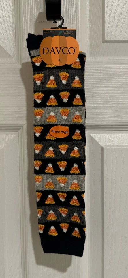 Calcetines hasta la rodilla Halloween Candy Corn, talla 9-11, talla de zapato 4-10,5, calcetines novedosos Foto 2 de 4
