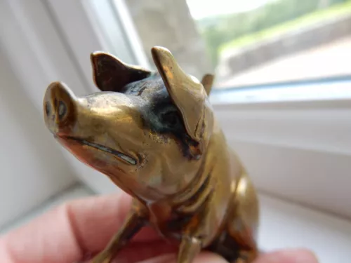 early orig  victorian tactile brass pig  (weighted)  nice expression !! image 13