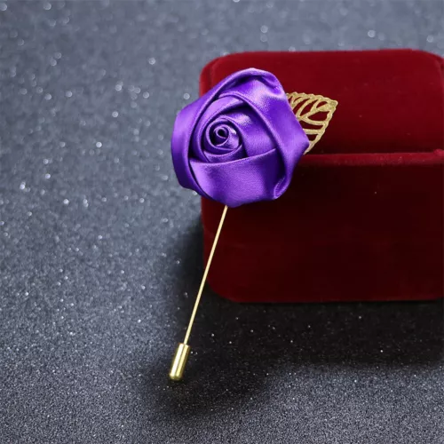 Mens Rose Brooch Flower Brooch Boutonniere Suit Lapel Wedding Pin Tassel Chain - Picture 43 of 95