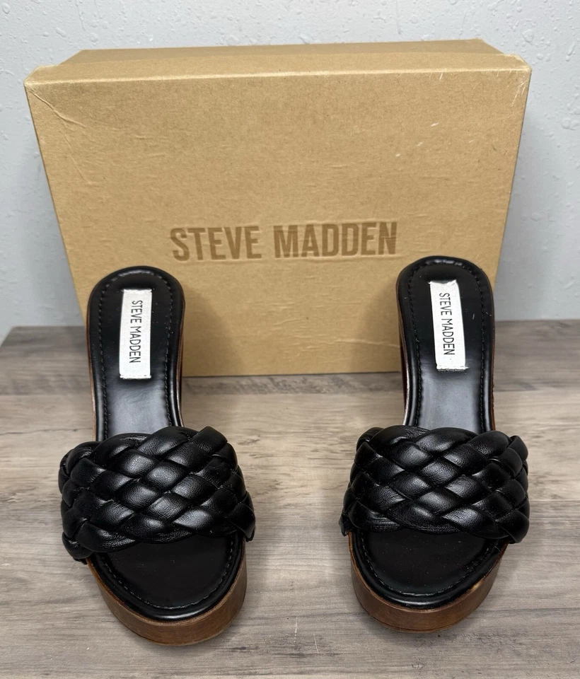 Sandalia Steve Madden Kashtyn negra tejida con plataforma con tachuelas para mujer talla 7 Foto 3 de 4
