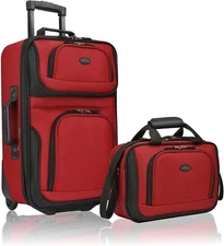 U.S. Traveler 2 Piece Expandable Softside Luggage Set 21" Carry On Tote Bag Red