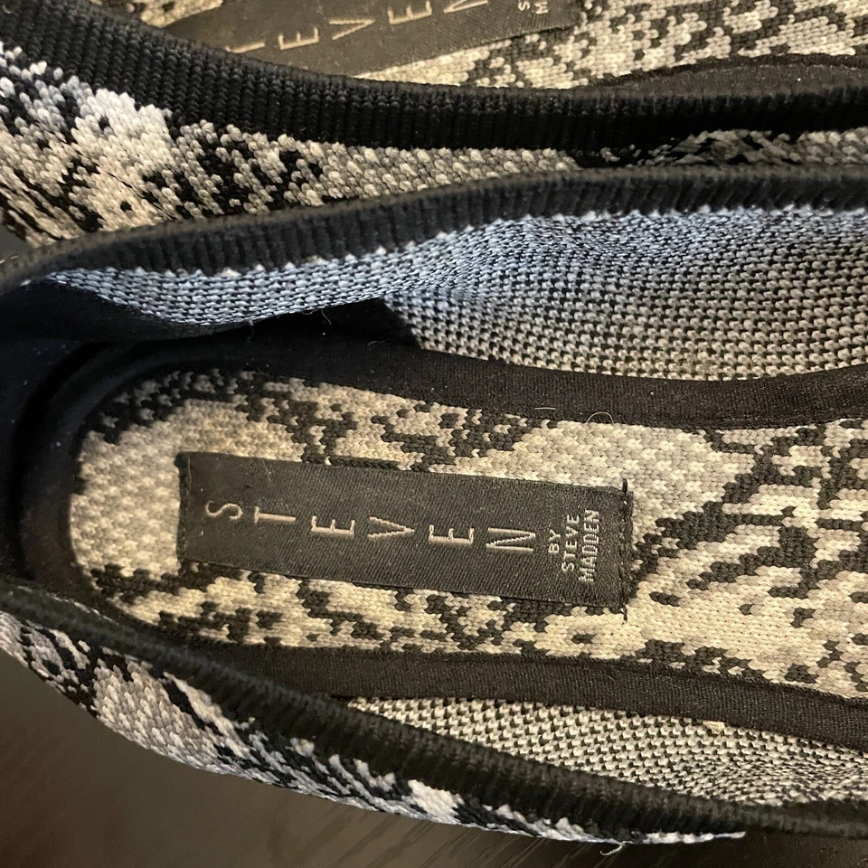 Steven Steve Madden 9.5 Bandour Negro Gris Blanco Plano Ballet Tejido Redondo Foto 3 de 4