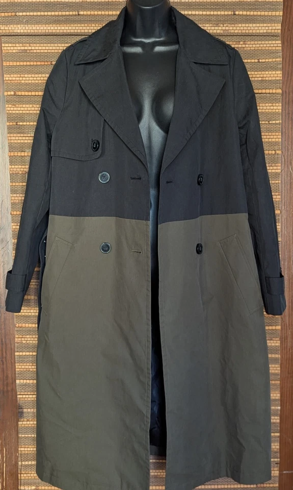 Nueva gabardina Express para mujer M negra verde oliva de nailon con cinturón midi Foto 4 de 4