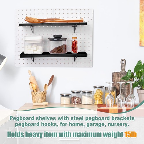 Qunclay 8 Pack Pegboard Shelf Set Wooden Shelves with Metal Brackets Hook Wal... - Picture 6 of 7