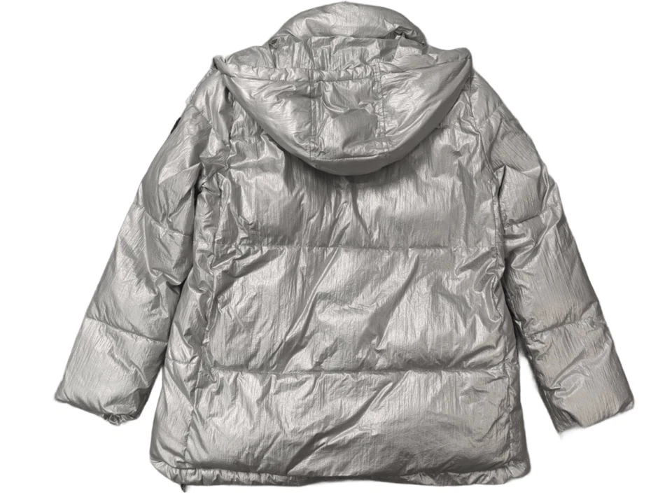 Abrigo de invierno Calvin Klein para mujer M metálico plateado con capucha cremallera completa acolchado Foto 2 de 4