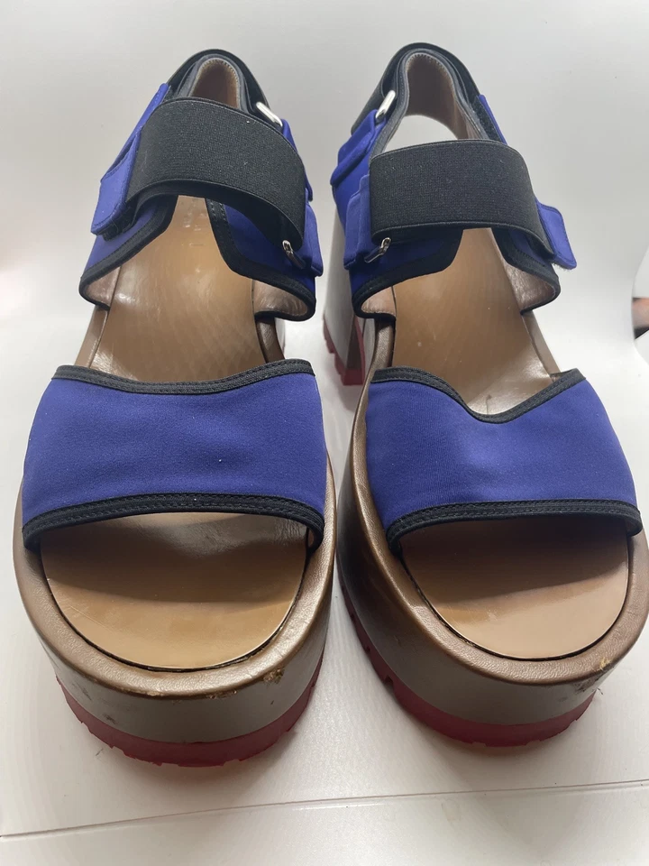 MARNI 厚底高跟鞋双带露背凉鞋蓝色/黑色 41 码 US 10 10.5 — 第 4/4 张图片