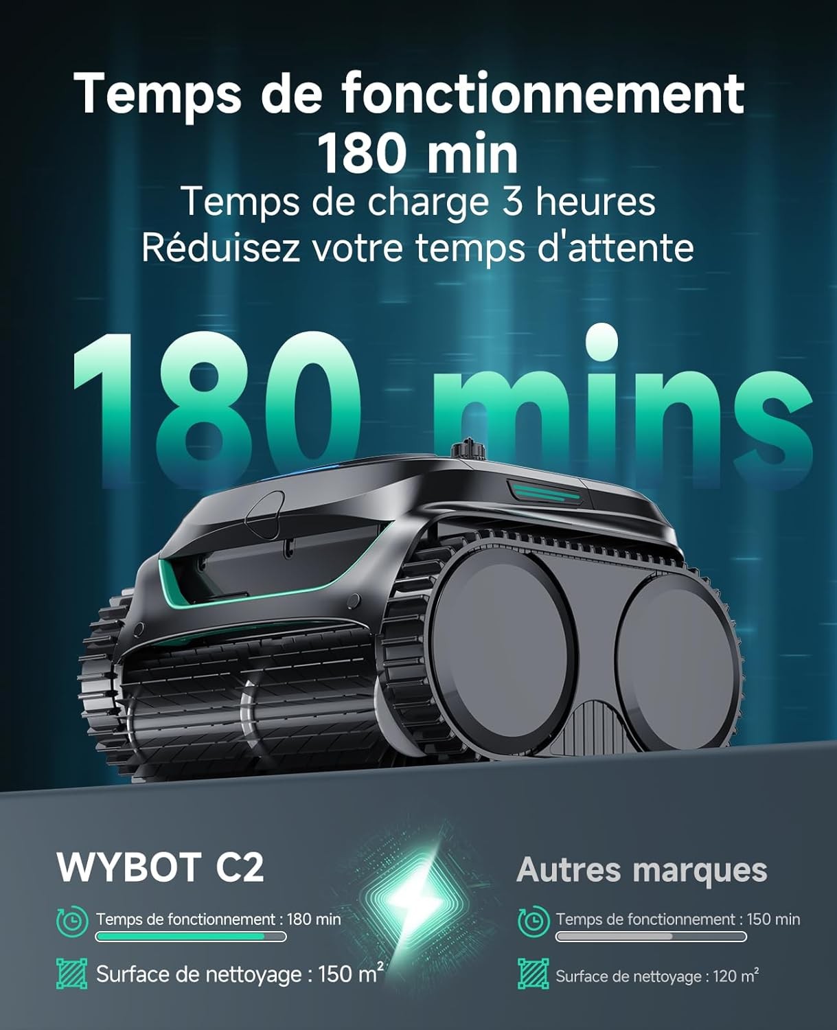 robot piscine double filtration – vue détaillée