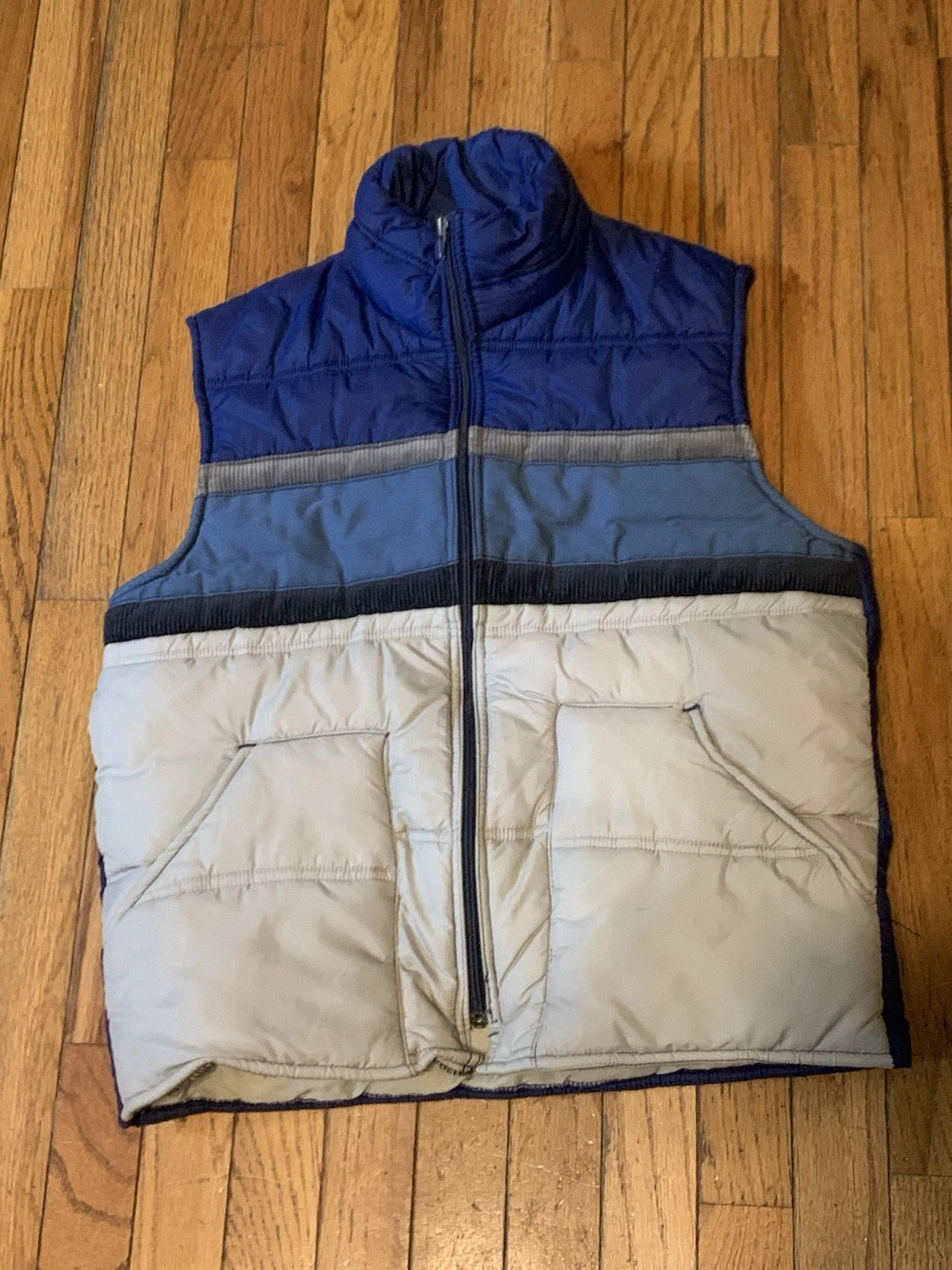 VTG 70s-80s Shipton Quilted Puffer Vest Blue/Tan Mens M/L ? Read